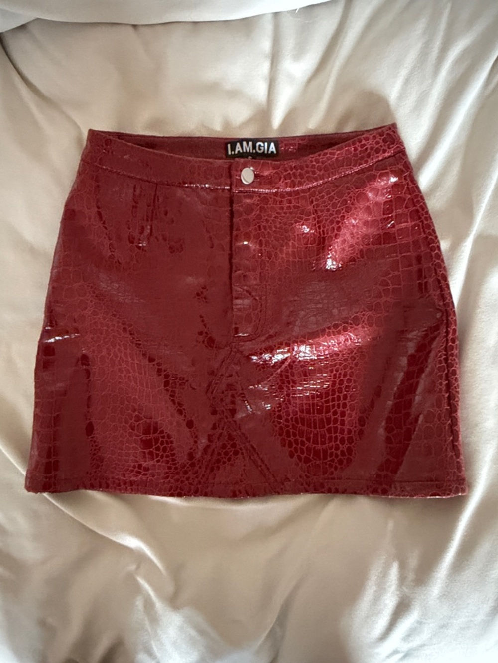 I.AM.GIA Red Faux Croc Mini Skirt Small